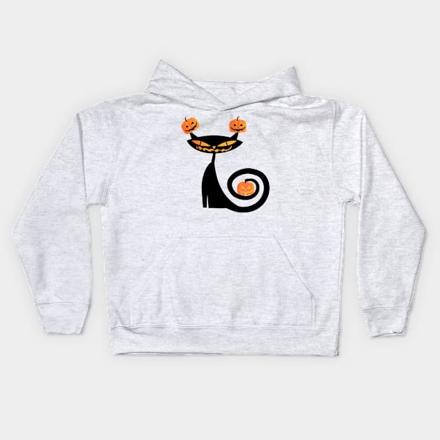 Halloween Witch Black Cat Playing with Happy Pumpkin Kids Hoodie by K0tK0tu